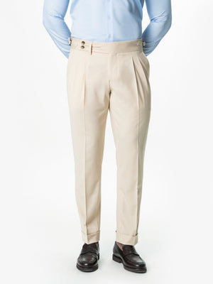 Pantaloni Cu Pense Barbati Crem Inchis Gurkha Din Stofa BMan702