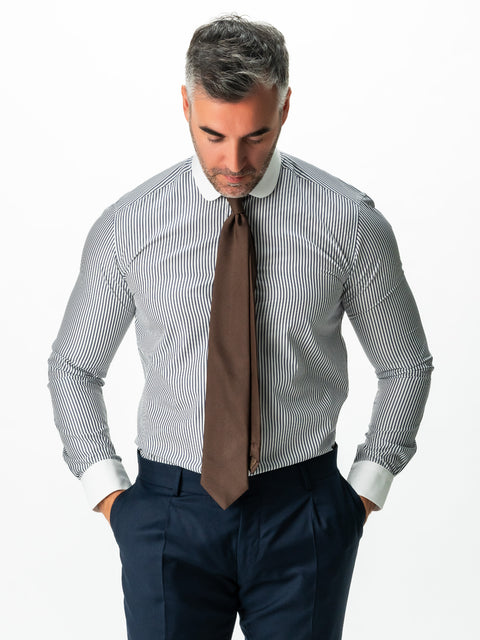 Camasa Eleganta Premium Guler Club Vintage Bărbați Alba In Dungi Bleumarin Bumbac Italienesc Monti BMan0035 (3)