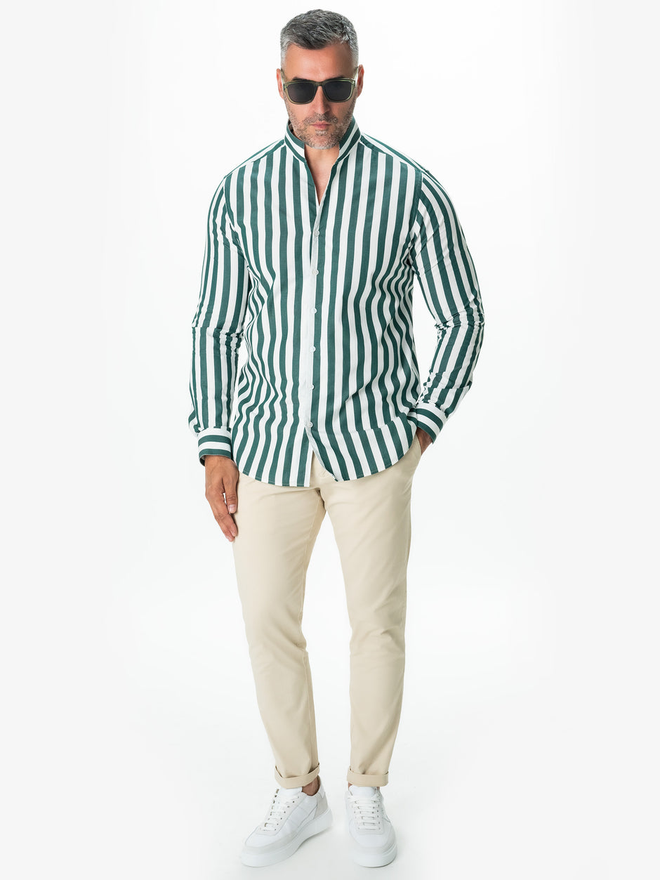 Camasa Smart Casual Barbati Verde In Dungi Design Monaco BMan0047 (2)