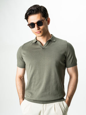 Tricou Bărbați Polo Modern Verde Kaki Vară  Bumbac Natural BMan286