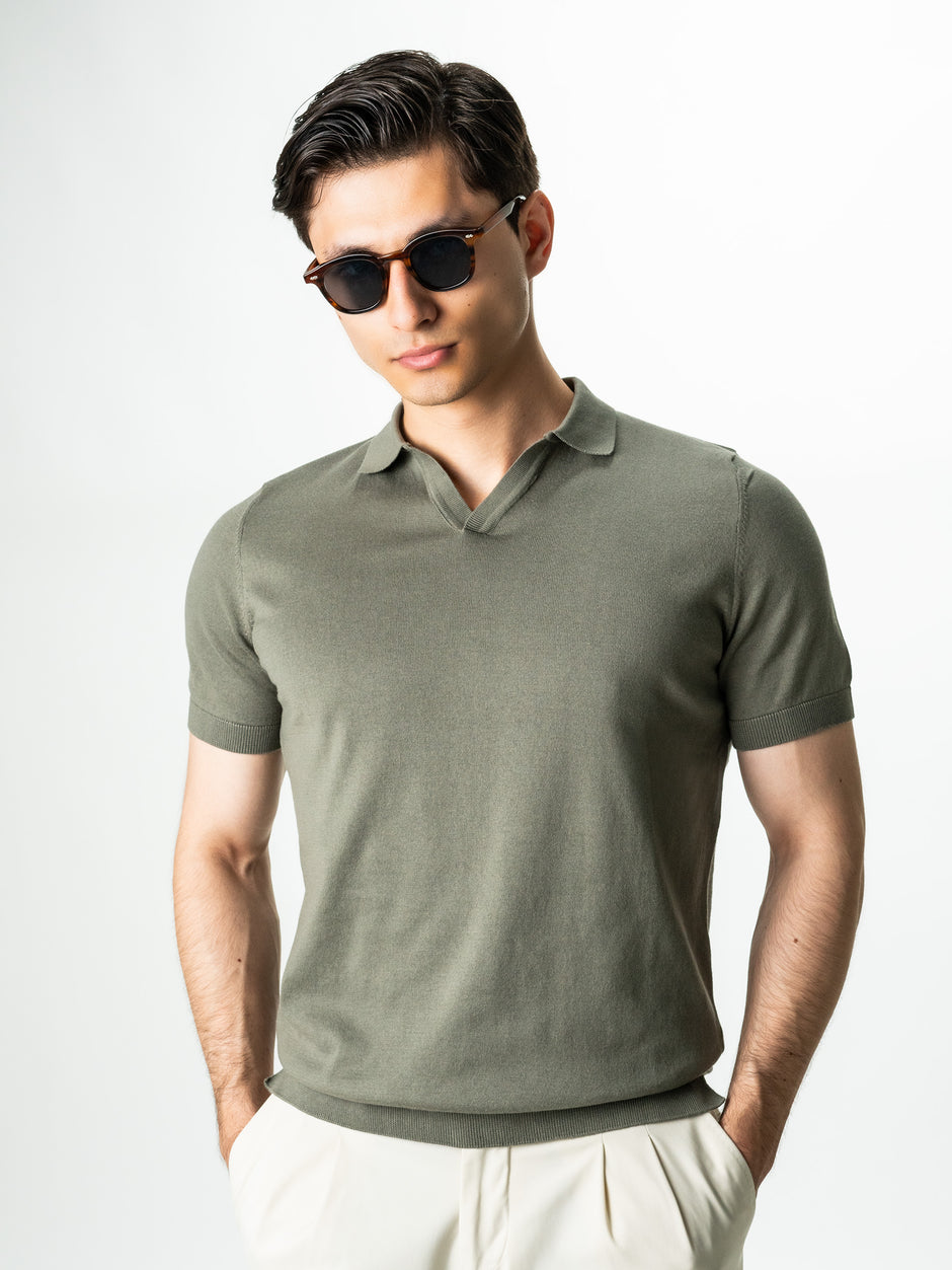 Tricou Bărbați Polo Modern Verde Kaki Vară  Bumbac Natural BMan286 (1)