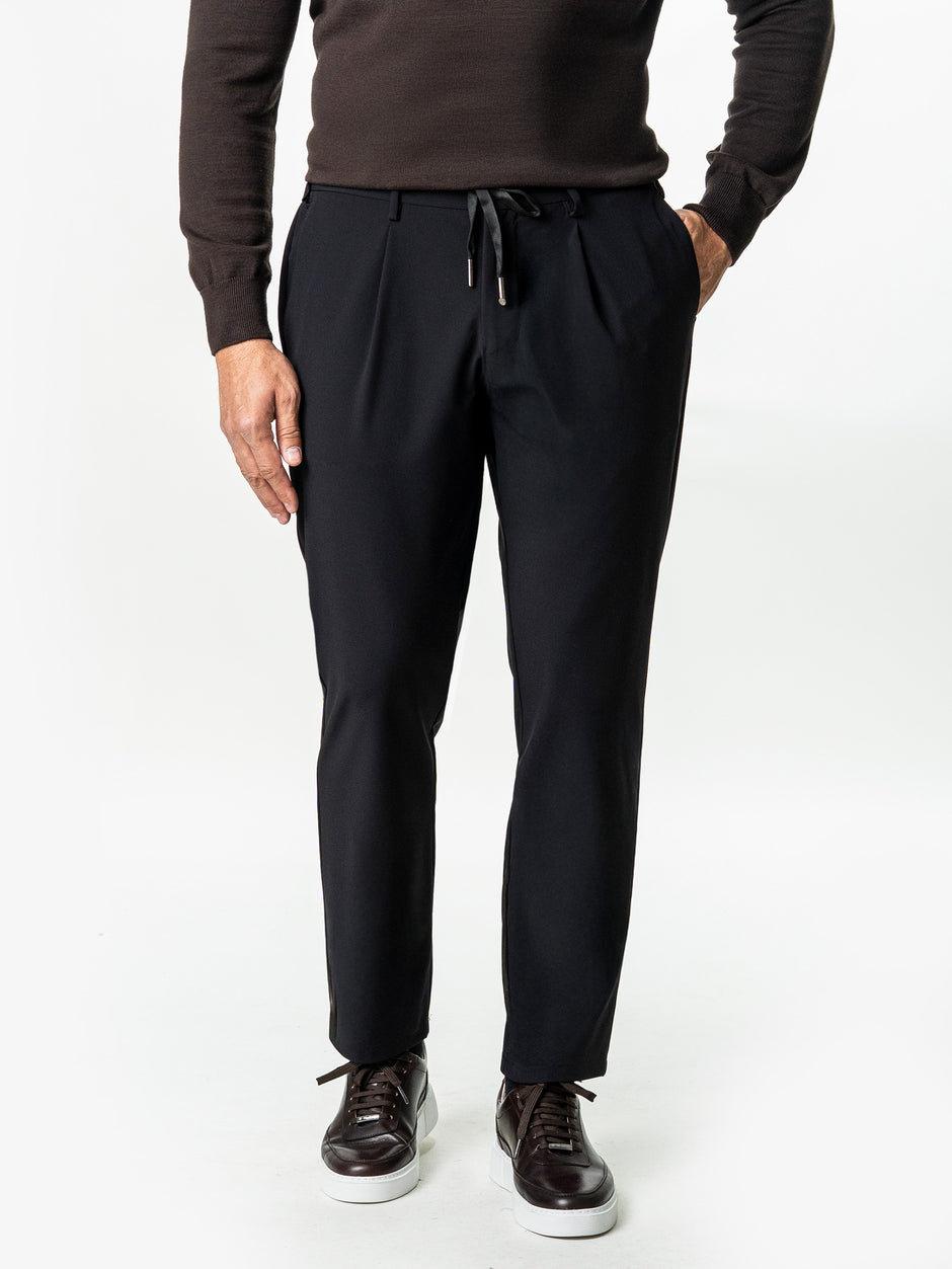 Pantaloni Flexo Cu Snur Barbati Negri Din Spandex Milano BMan0100 (2)