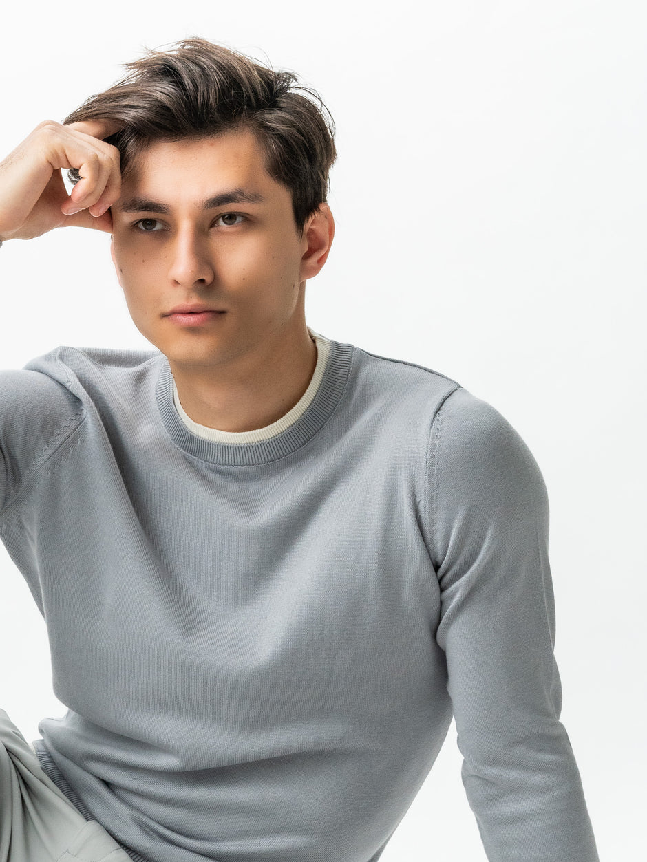 Pulover Barbati Casual Din Bumbac Gri Guler Circular Dublat BMan0011 (1)