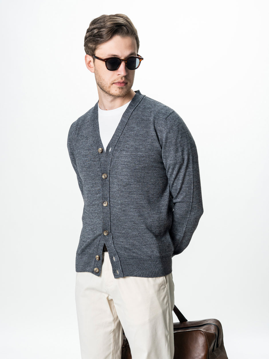 Pulover Gri Barbati Cu Nasturi Tip Cardigan BMan0038 (5)