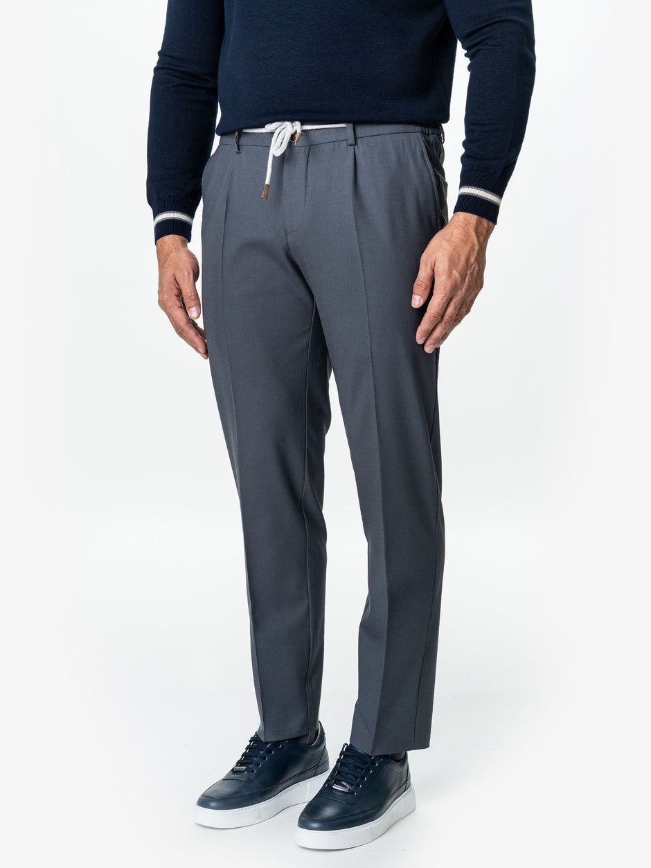 Pantaloni Cu Snur Barbati Gri Elastici Flexo Milano BMan598 (5)