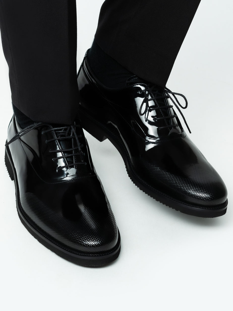 Pantofi Eleganti Barbati Negru Lucios Oxford Piele Naturala Cu Insertie Pe Bombeu BMan0406 (9)