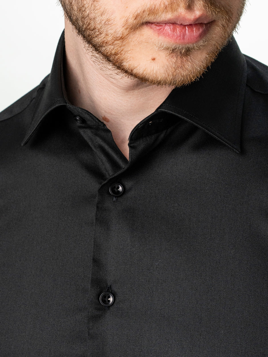 Camasa Barbati Eleganta Neagra 100% Bumbac Usor De Calcat All Season BMan0060 (3)