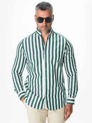 Camasa Smart Casual Barbati Verde In Dungi Design Monaco BMan0047