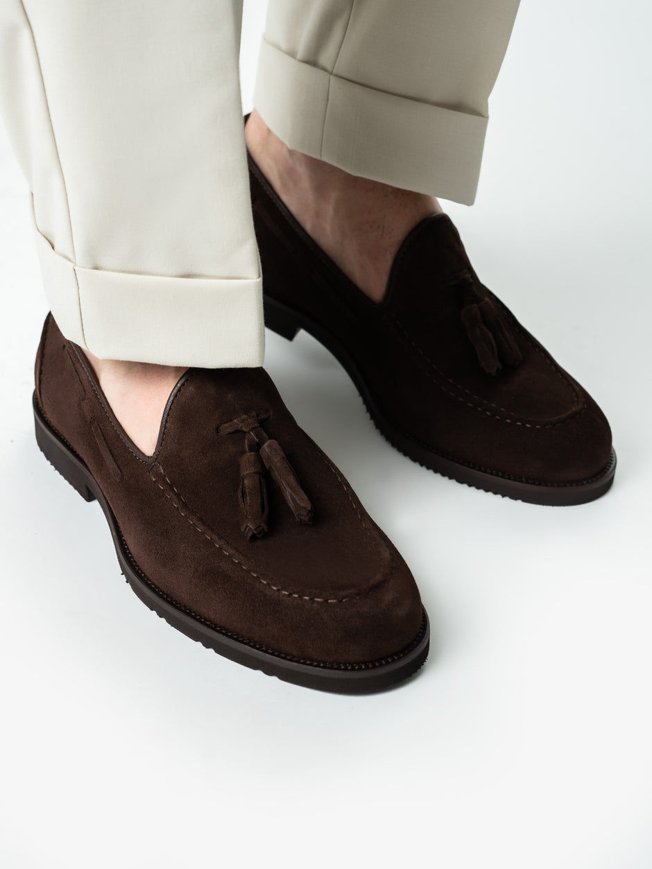 Mocasini Barbati Tassel Loafers Maro Cafeniu Din Piele Intoarsa Vita BMan216 (1)