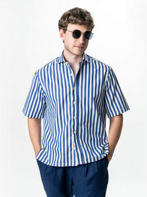Camasa Barbati cu Maneca Scurta Dungi Bleumarin 100% Bumbac BMan0206