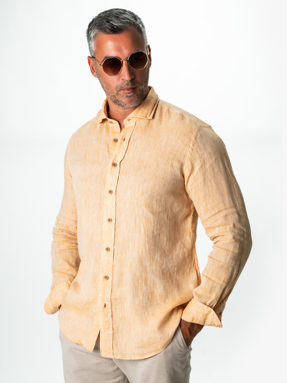 Camasa Vara Barbati Plaja Portocalie Din 100% In Natural BMan855 (4)