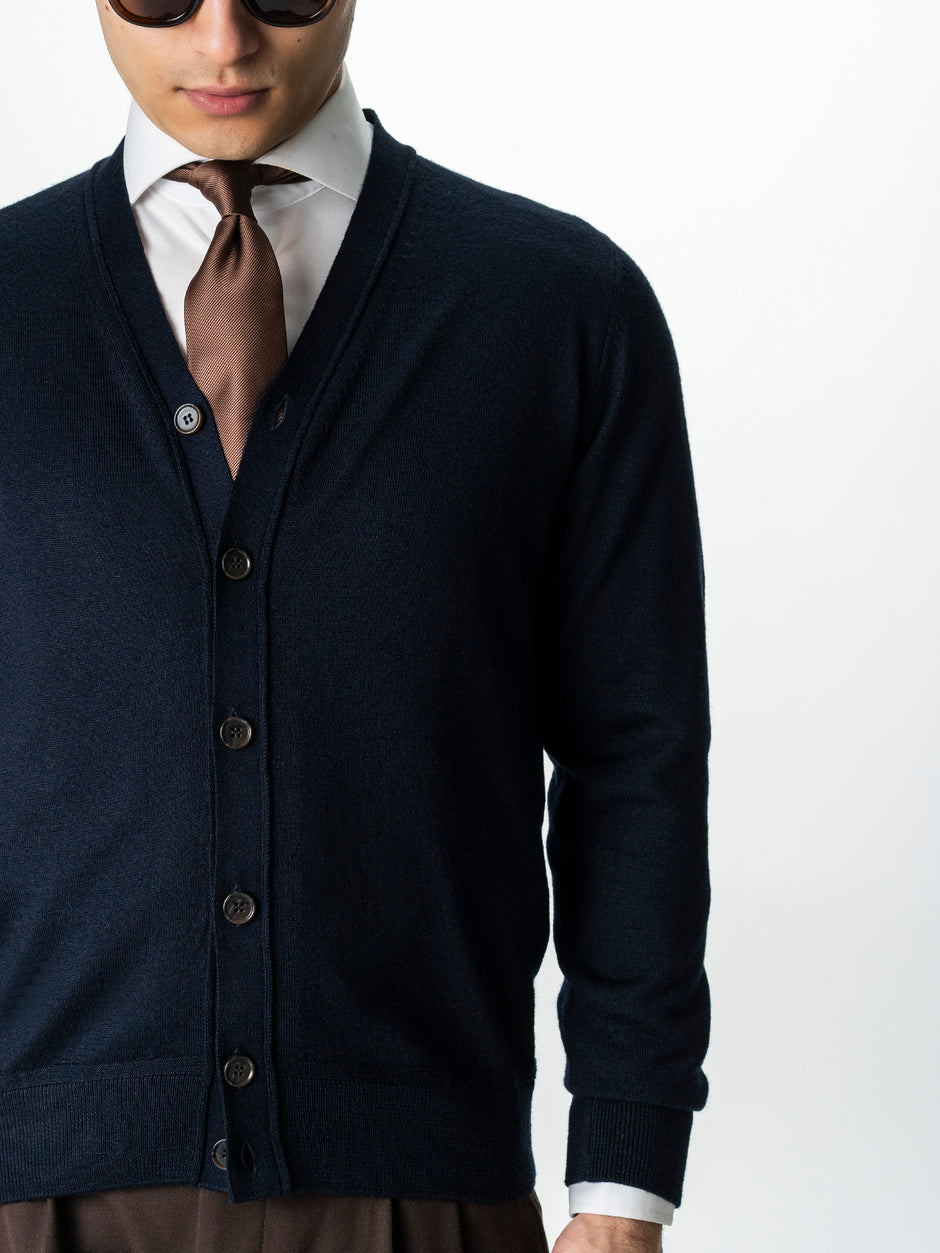 Pulover Bleumarin Barbati Cu Nasturi Tip Cardigan BMan0038 (6)