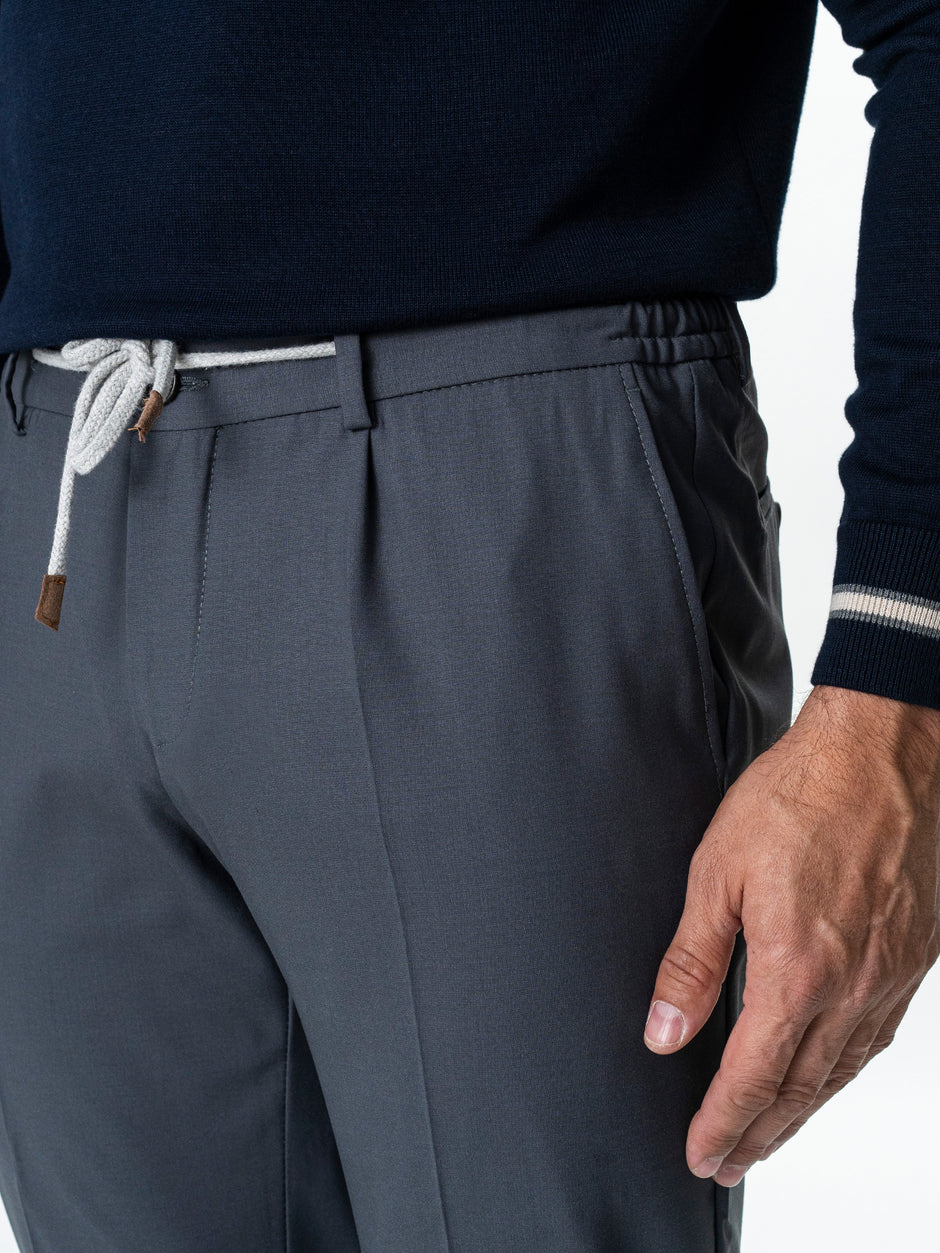 Pantaloni Cu Snur Barbati Gri Elastici Flexo Milano BMan598 (3)