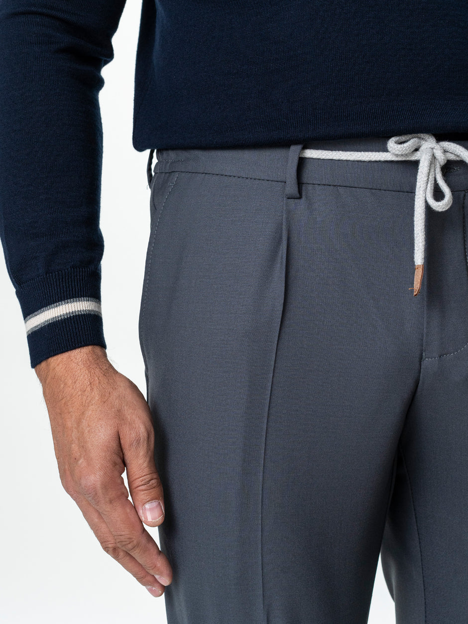 Pantaloni Cu Snur Barbati Gri Elastici Flexo Milano BMan598 (6)
