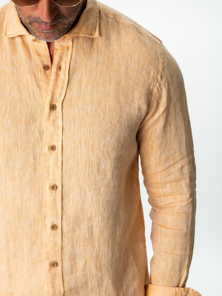 Camasa Vara Barbati Plaja Portocalie Din 100% In Natural BMan855 (8)