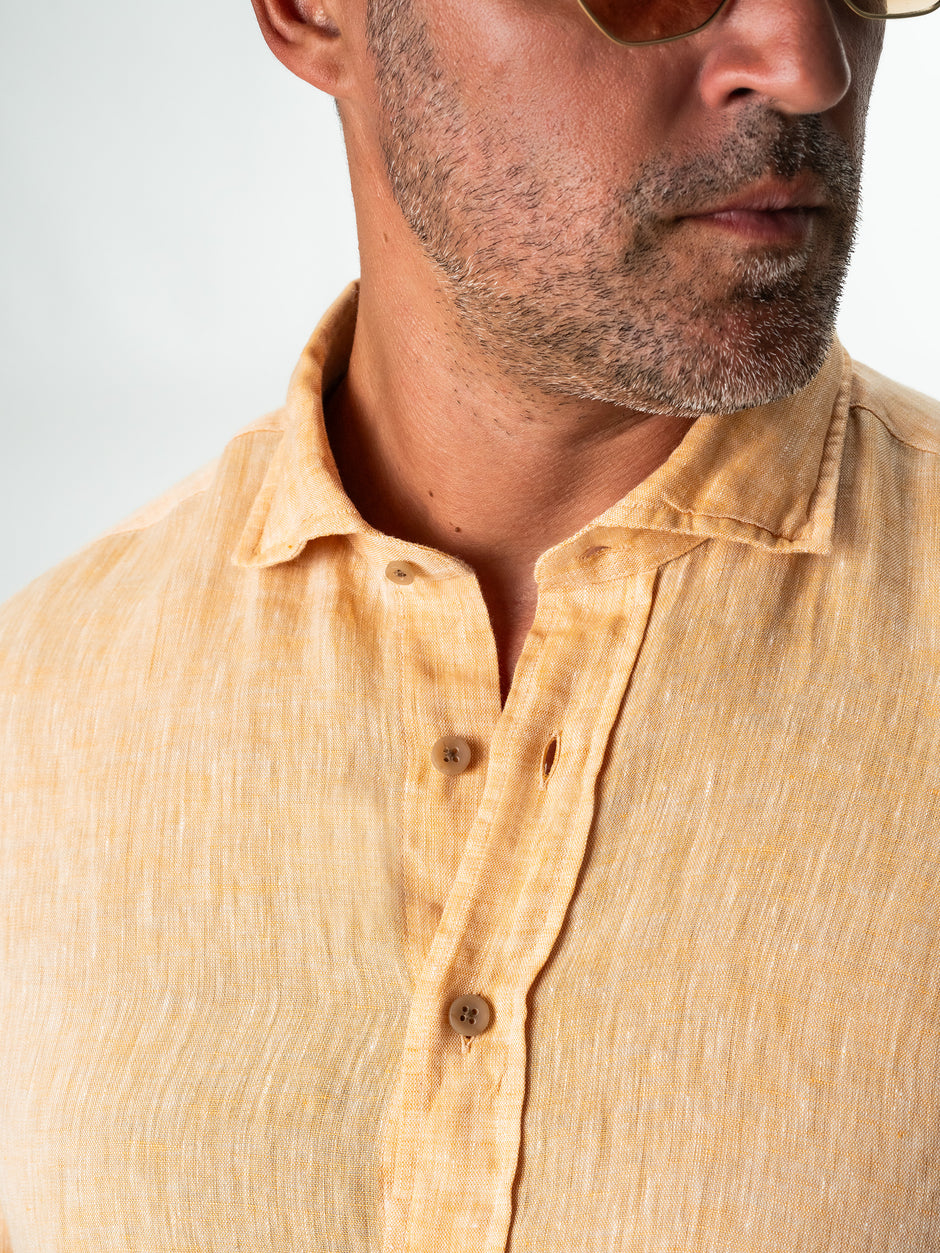 Camasa Vara Barbati Plaja Portocalie Din 100% In Natural BMan855 (3)