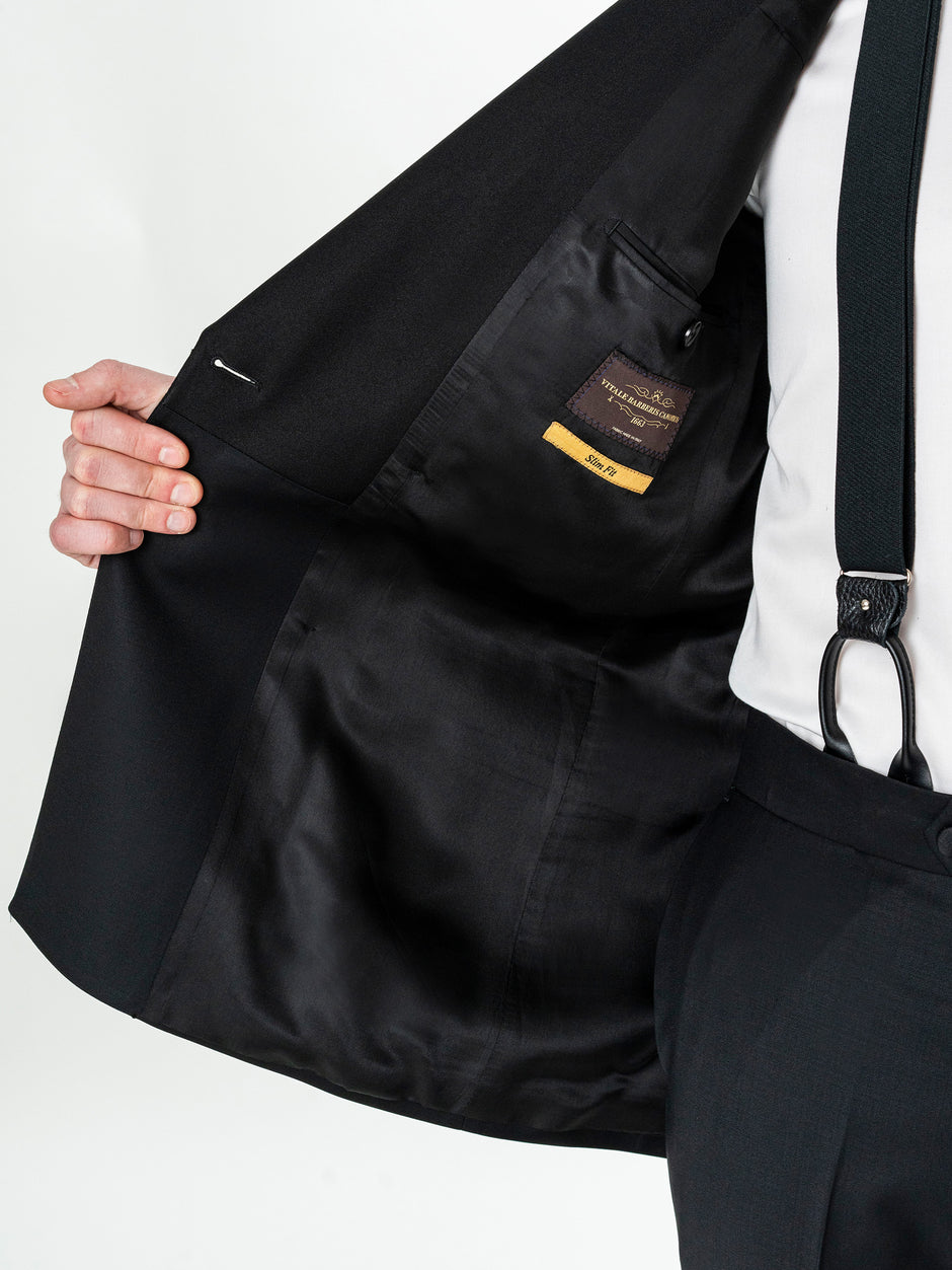 Costum Barbati Smoking Negru Lana Vitale Barberis Super 110 BMan343 (12)