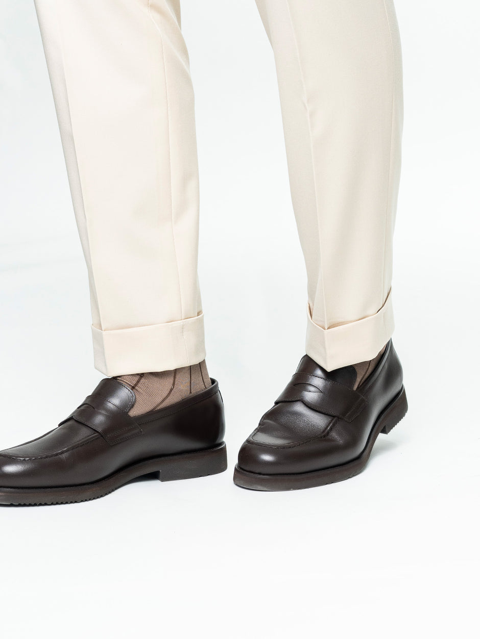 Pantaloni Cu Pense Barbati Crem Inchis Gurkha Din Stofa BMan702 (5)