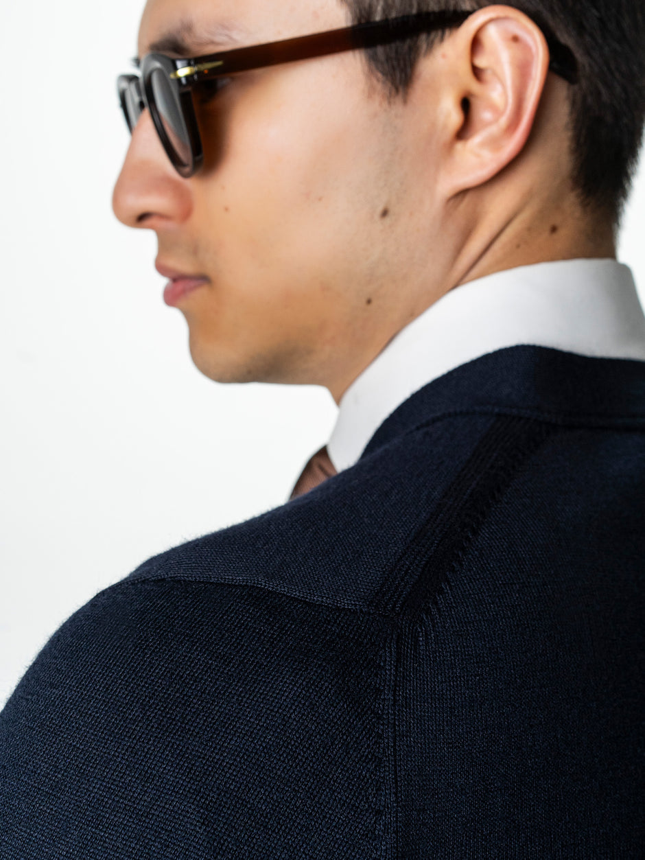 Pulover Bleumarin Barbati Cu Nasturi Tip Cardigan BMan0038 (7)