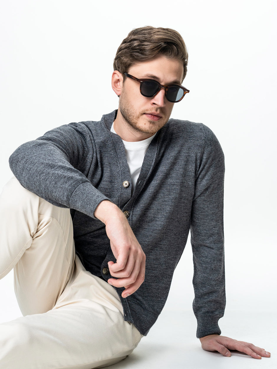 Pulover Gri Barbati Cu Nasturi Tip Cardigan BMan0038 (3)