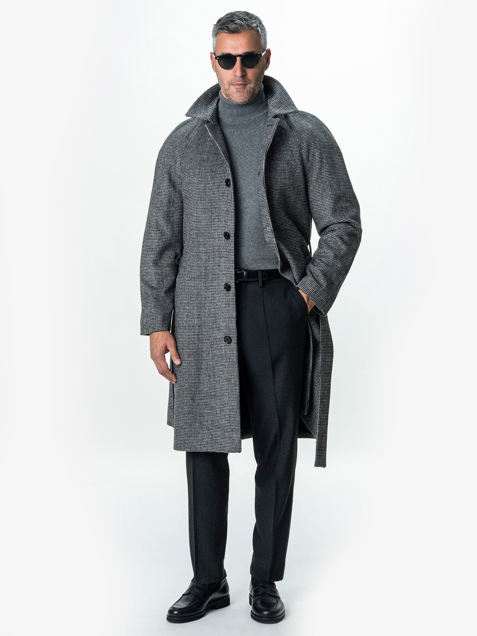 Palton Barbati Iarna Negru 100% Lana Houndstooth BMan0005 (4)