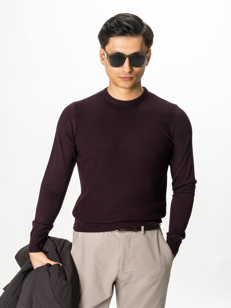 Pulover Bordo Inchis Barbati din Tricot Fin BMan0101 (1)