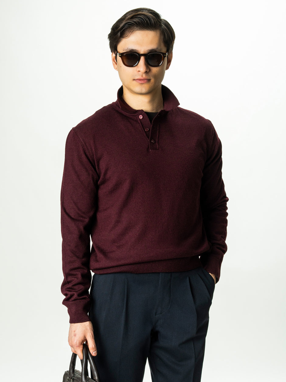 Pulover Barbati Bordo Inchis Polo Din Lana Merinos BMan0051 (4)