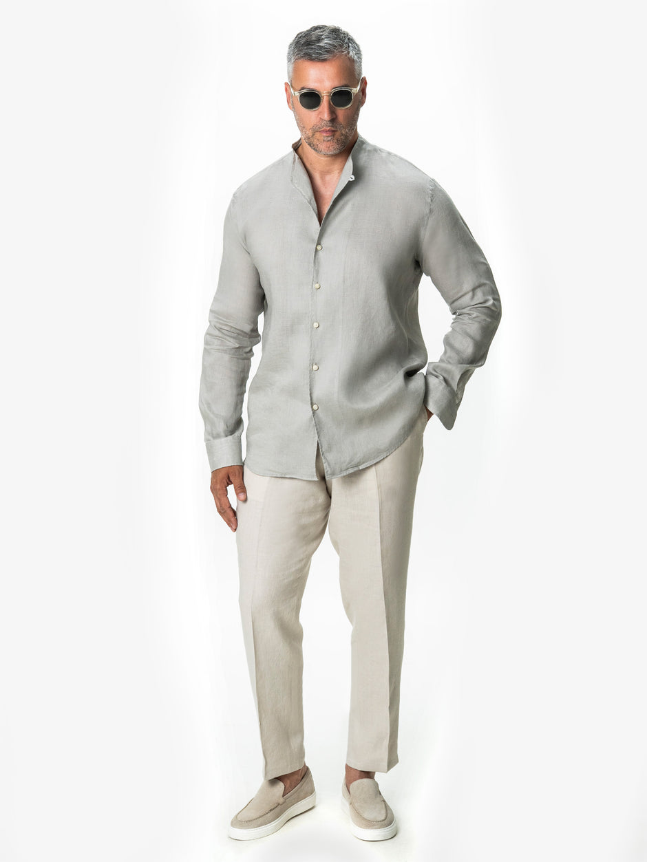 Camasa Barbati Gri din In Natural Guler Positano BMan0102 (6)