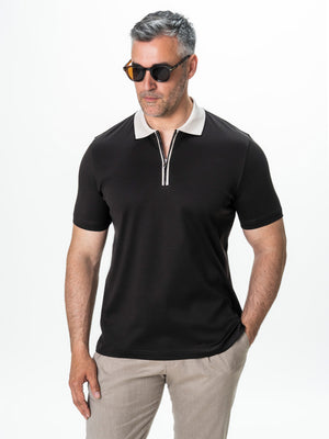 Tricou Barbati Polo Cafeniu Guler Crem 100% Bumbac Egiptean BMan293