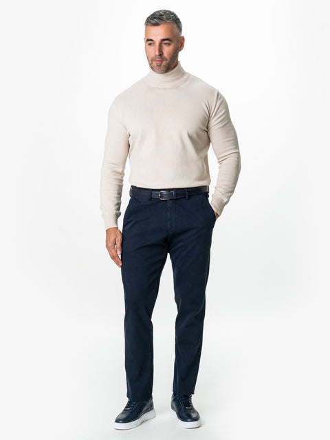 Pantaloni Casual Barbati Inchis Chinos Bleumarin Bumbac Office Relax Fit BMan0020