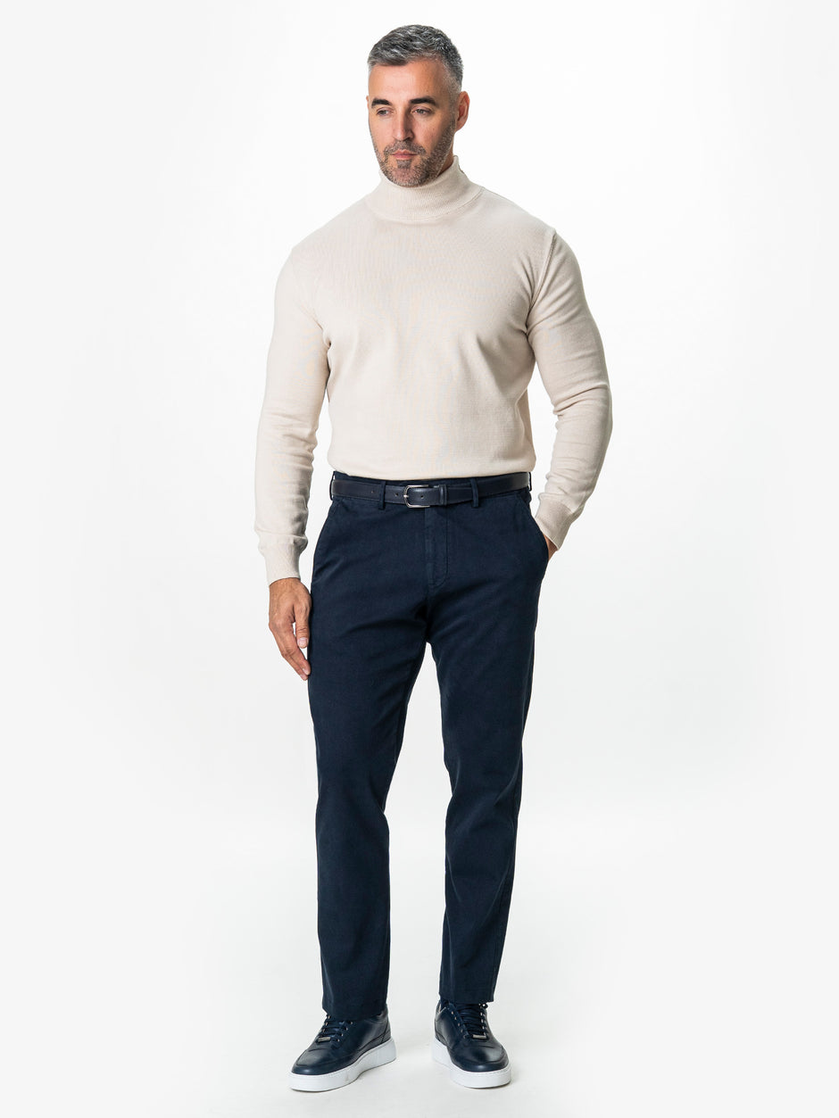 Pantaloni Casual Barbati Inchis Chinos Bleumarin Bumbac Office Relax Fit BMan0020 (2)