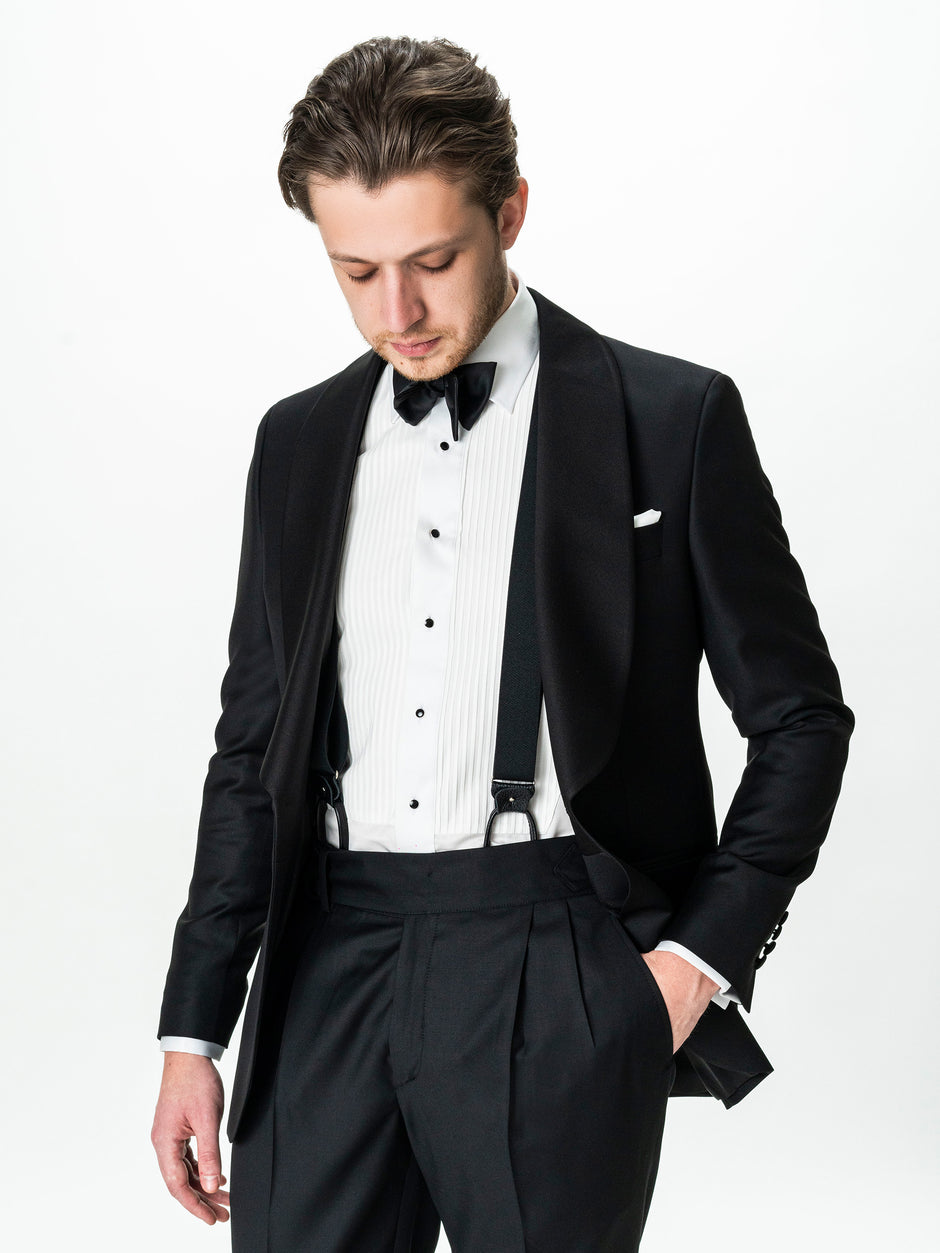 Costum Barbati Smoking Negru Lana Vitale Barberis Super 110 BMan343 (4)
