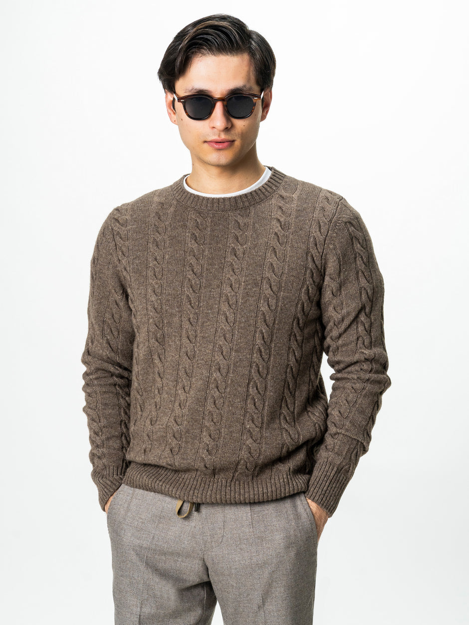 Pulover Barbati Cafeniu Toamna & Iarna Din 100% Lambswool Torsada BMan0010 (5)