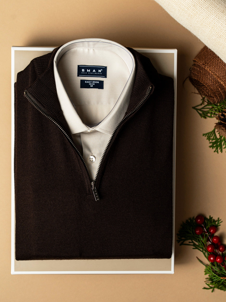 Pachet Cadou Barbati Pulover Cu Fermoar Si Camasa Bumbac Bman0014 (1)