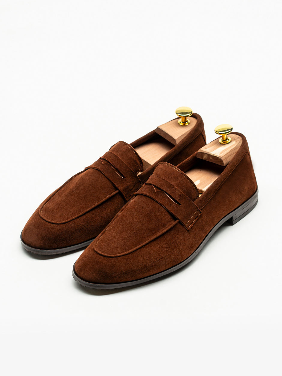 Mocasini Maro Coniac Barbati Piele Intoarsa Belgian Loafers BMan226 (1)