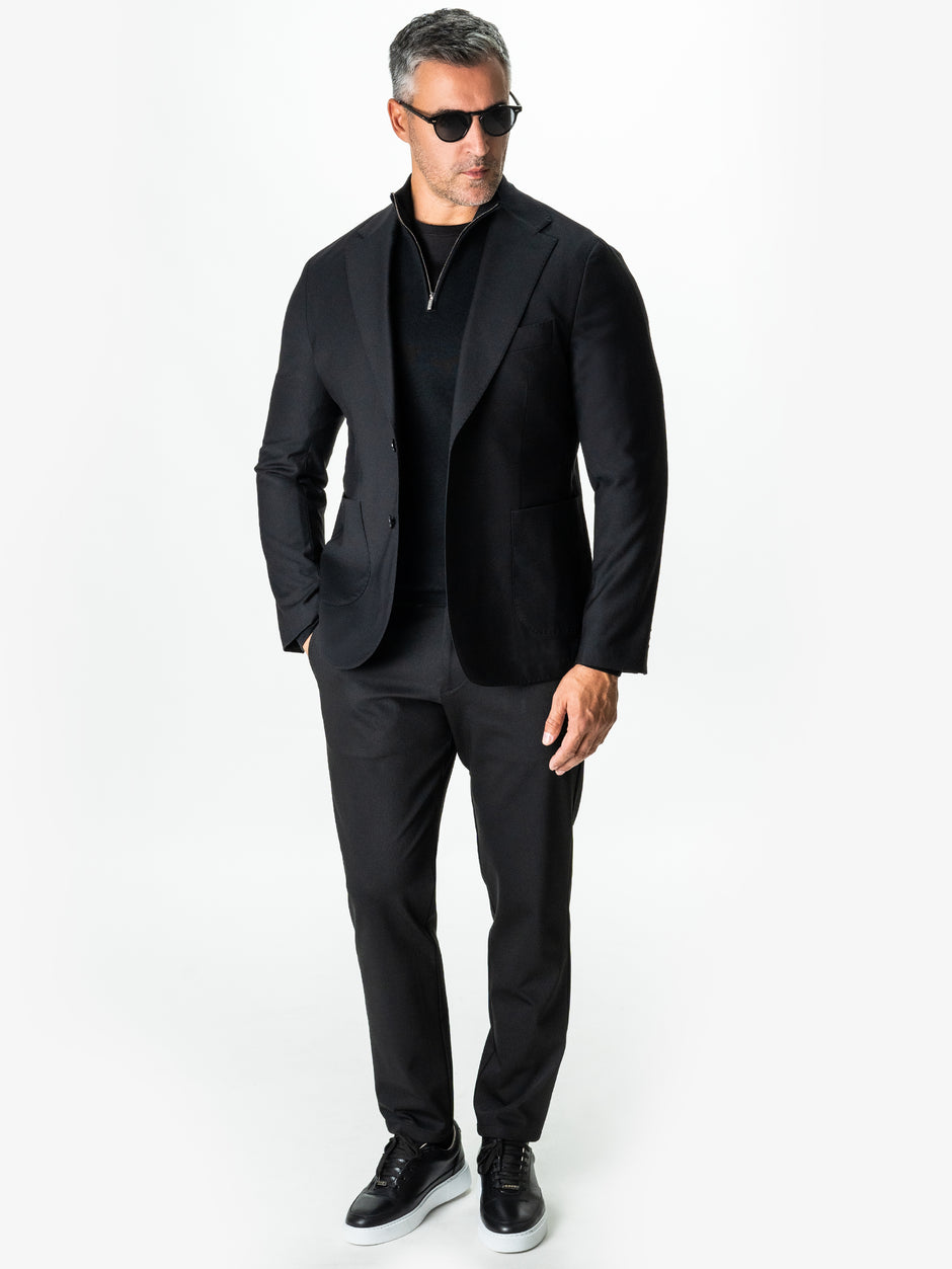 Pantaloni Negri Relax Fit Barbati Cu Snur Full Stretch Office BMan0014 (8)