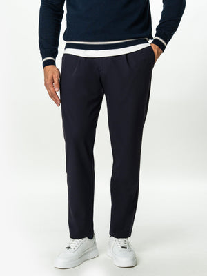 Pantaloni Casual Barbati Bleumarin Din Spandex Cu Snur BMan0102