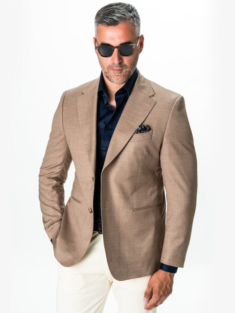 Sacou Smart Casual Bej Nisip Barbati Amestec Lana & Bumbac BMan0002
