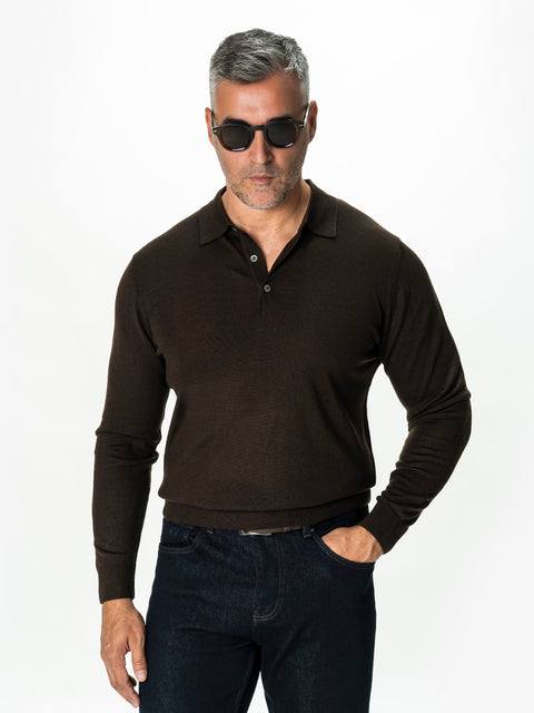 Pulover Polo Barbati Maro Cafeniu din 100% Lana Cashwool BMan0053