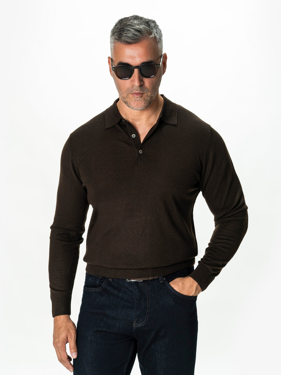 Pulover Polo Barbati Maro Cafeniu din 100% Lana Cashwool BMan0053 (3)