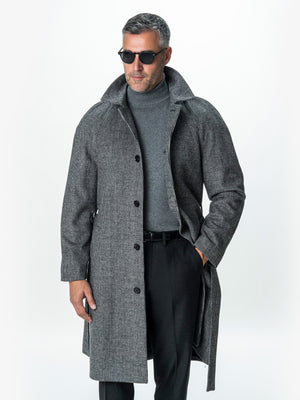 Palton Barbati Iarna Negru 100% Lana Houndstooth BMan0005