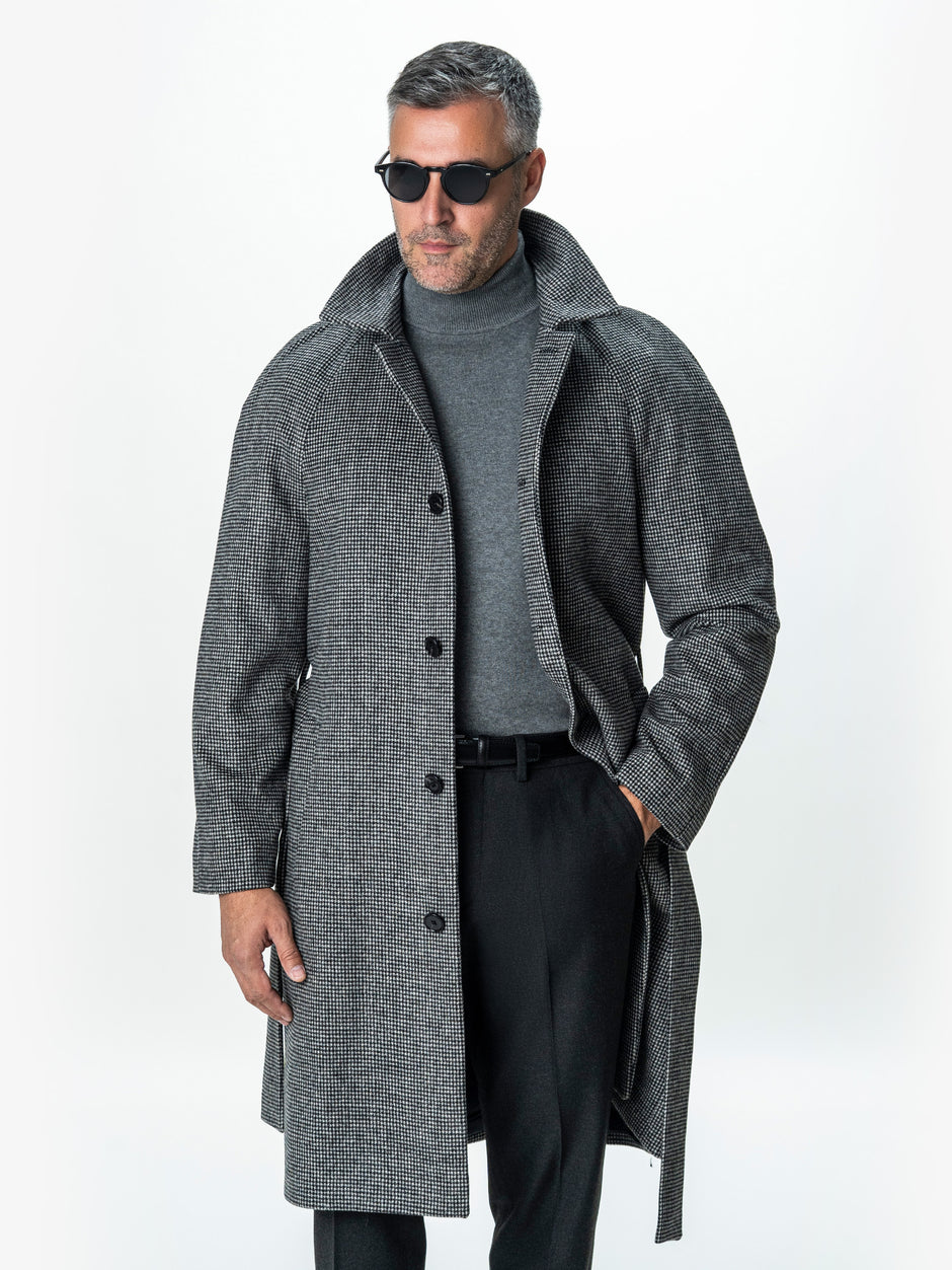 Palton Barbati Iarna Negru 100% Lana Houndstooth BMan0005 (1)