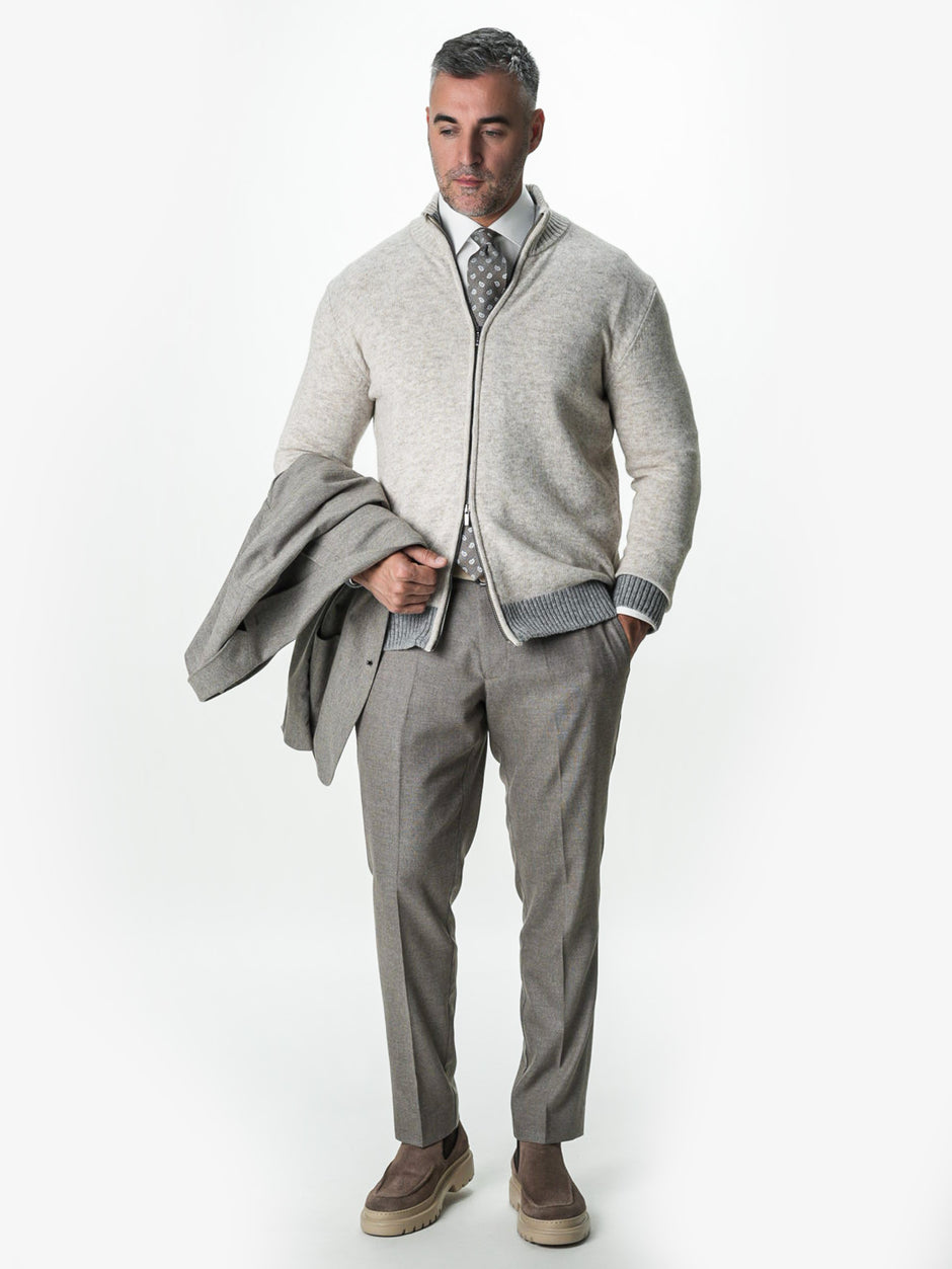 Pulover Barbati Crem Cu Fermoar 100% Lana Lambswool BMan0035 (7)