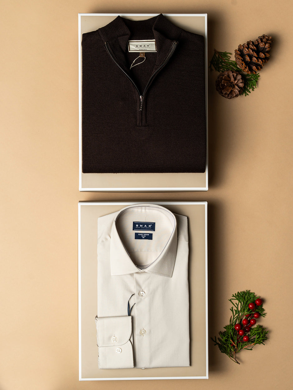 Pachet Cadou Barbati Pulover Cu Fermoar Si Camasa Bumbac Bman0014 (2)