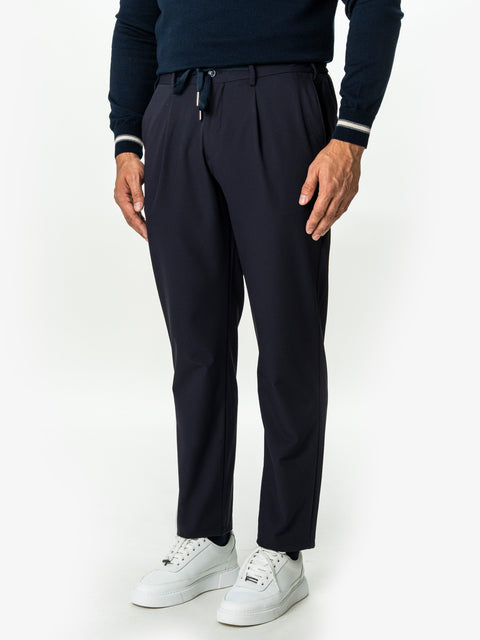 Pantaloni Casual Barbati Bleumarin Din Spandex Cu Snur BMan0102