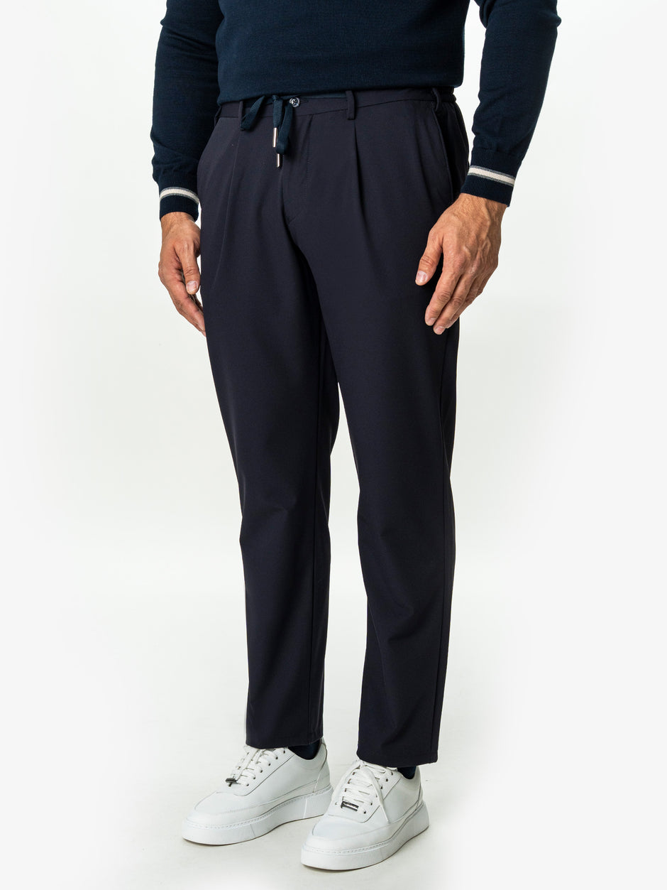 Pantaloni Casual Barbati Bleumarin Din Spandex Cu Snur BMan0102 (4)