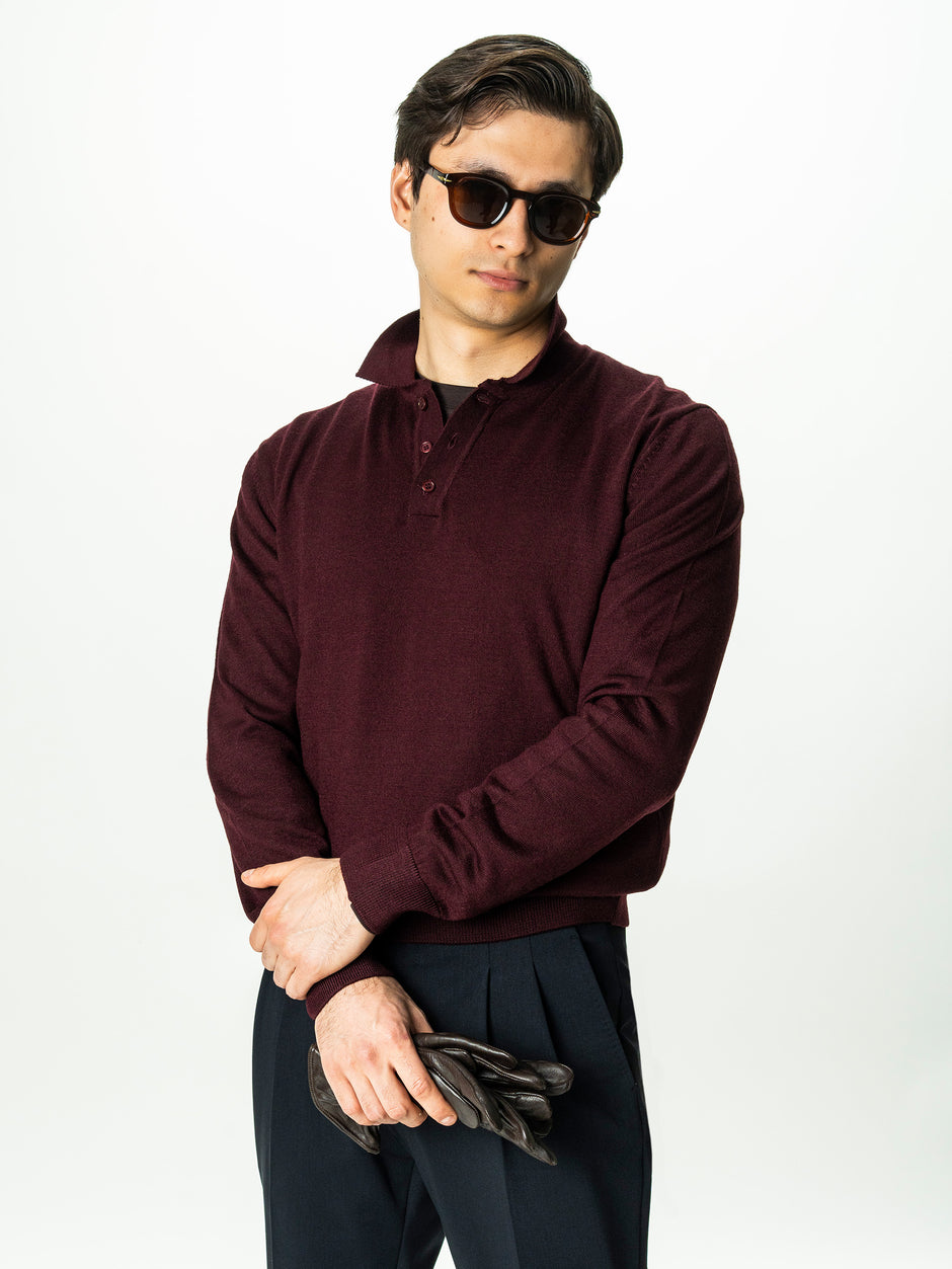 Pulover Barbati Bordo Inchis Polo Din Lana Merinos BMan0051 (5)