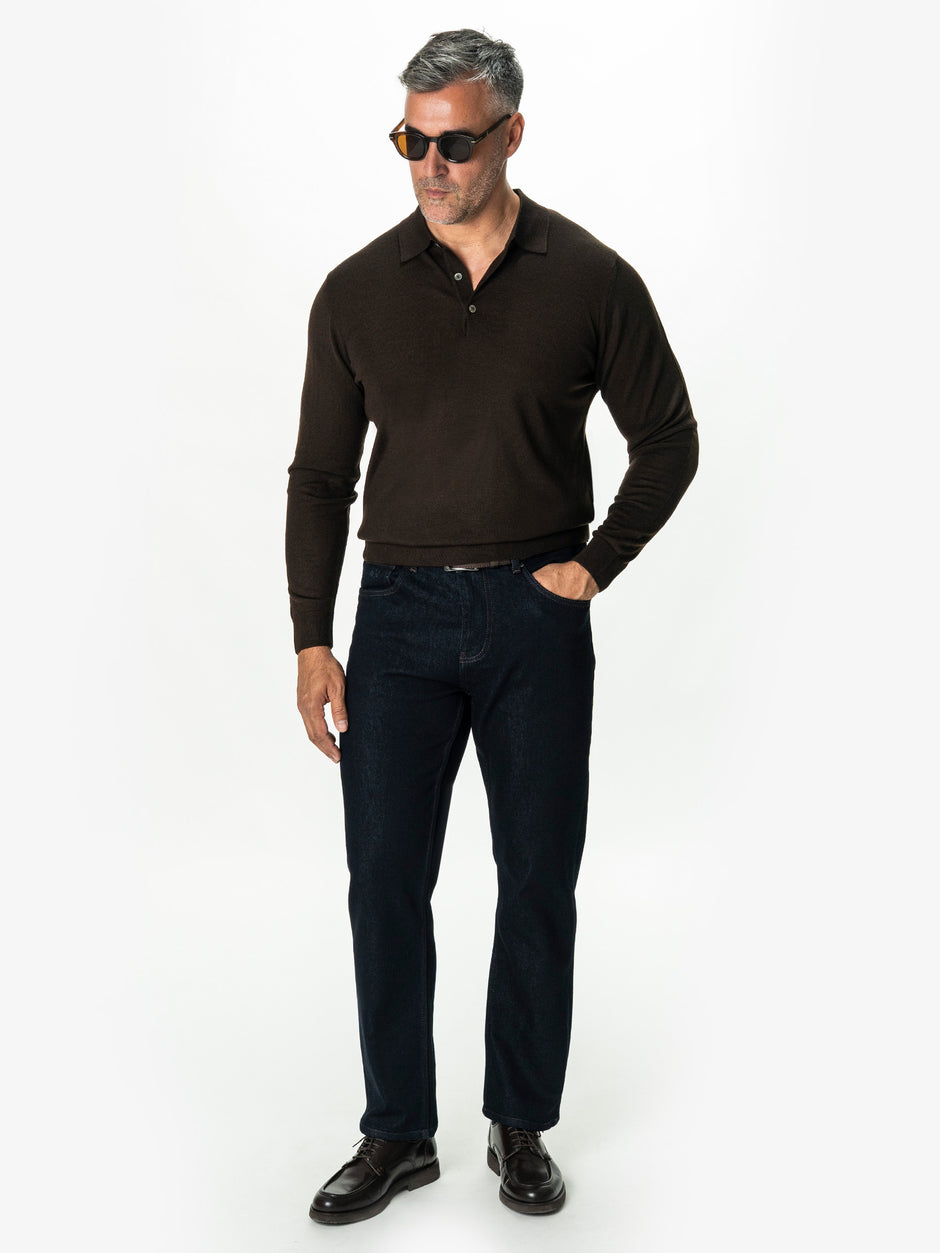 Pulover Polo Barbati Maro Cafeniu din 100% Lana Cashwool BMan0053 (2)