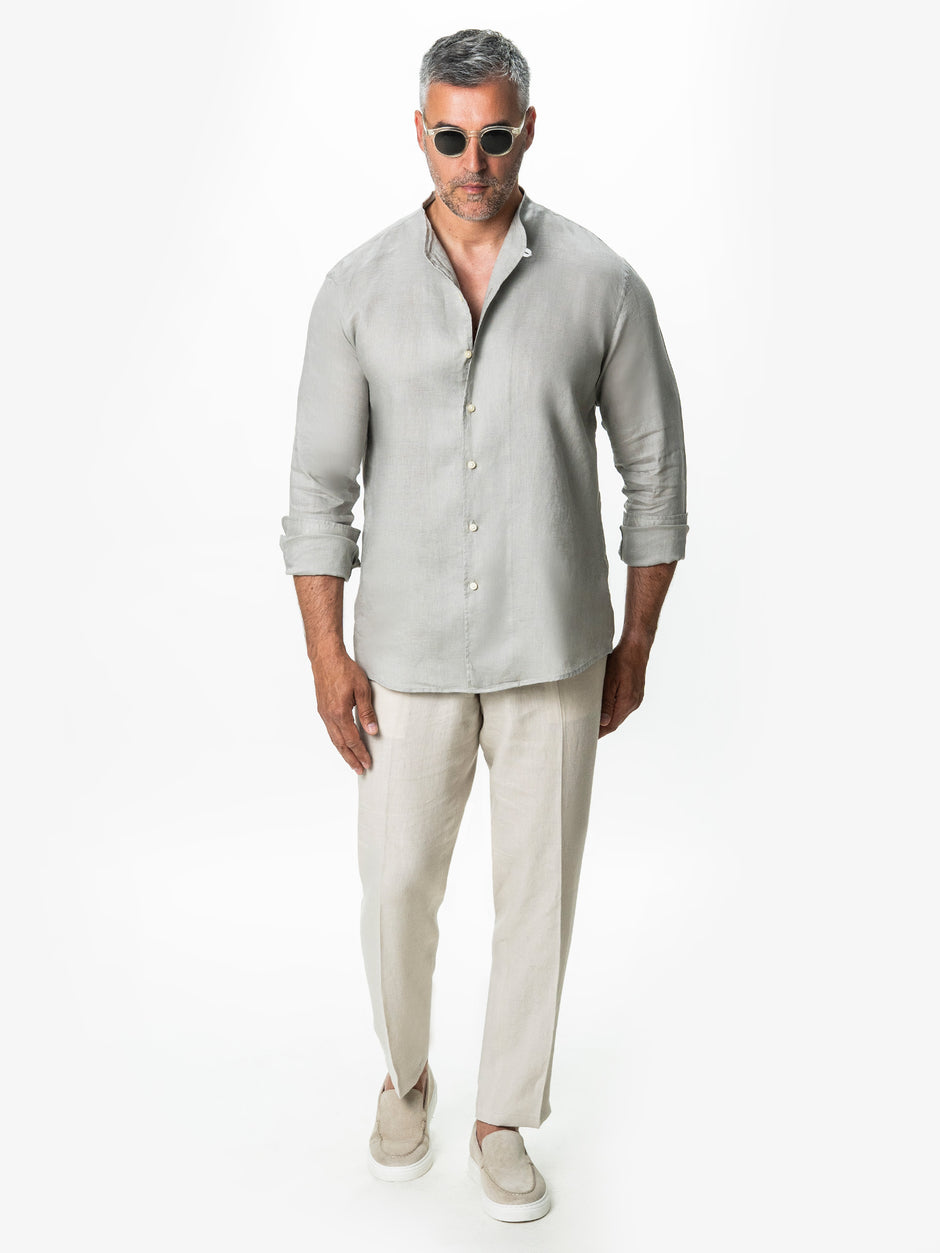 Camasa Barbati Gri din In Natural Guler Positano BMan0102 (2)