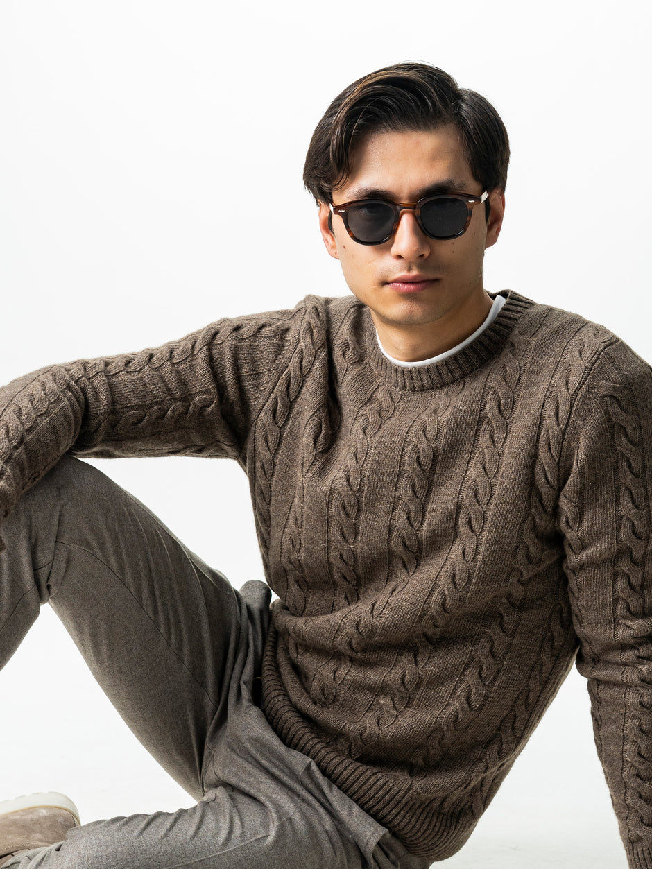 Pulover Barbati Cafeniu Toamna & Iarna Din 100% Lambswool Torsada BMan0010 (4)